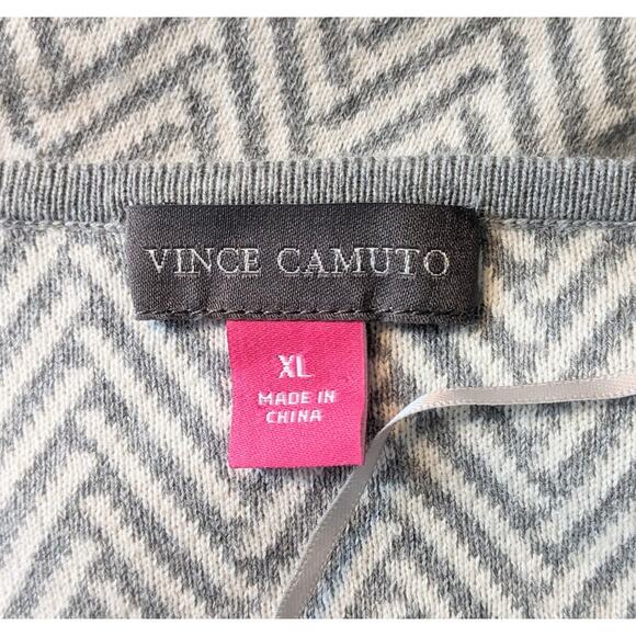 Vince Camuto Cardigan Sweater XL Gray Herringbone Open Front Cotton Draped NEW - Picture 11 of 12